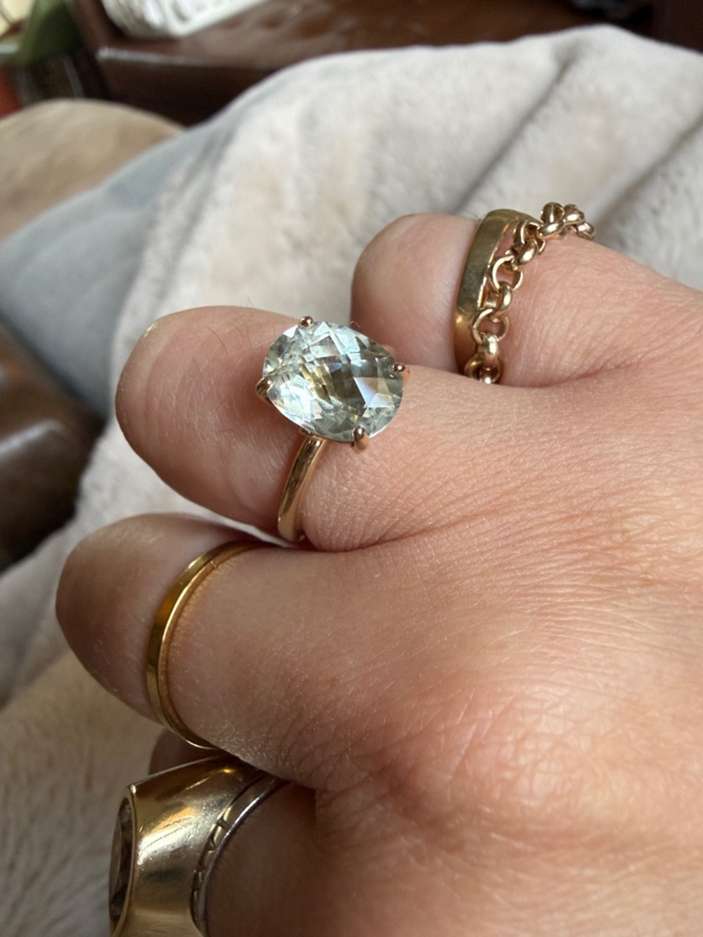 Green Amethyst (Praisiolite) Solid 14k gold ring 5.5